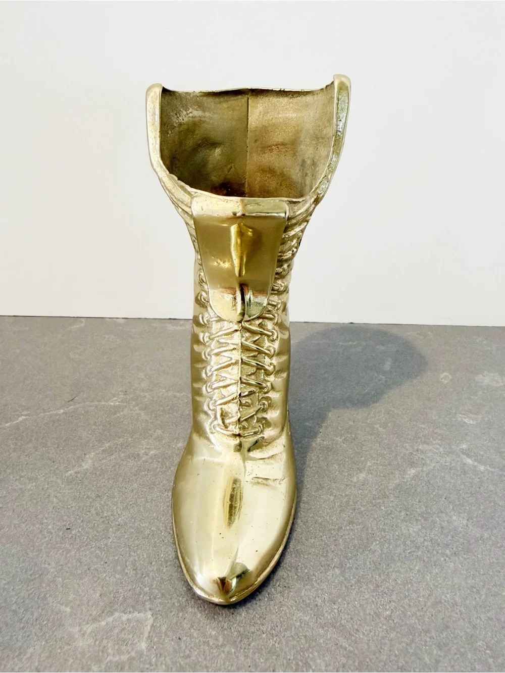 Vintage Gold Brass Metallic Victorian Boot Figurine Vase Accent - Picture 4 of 6